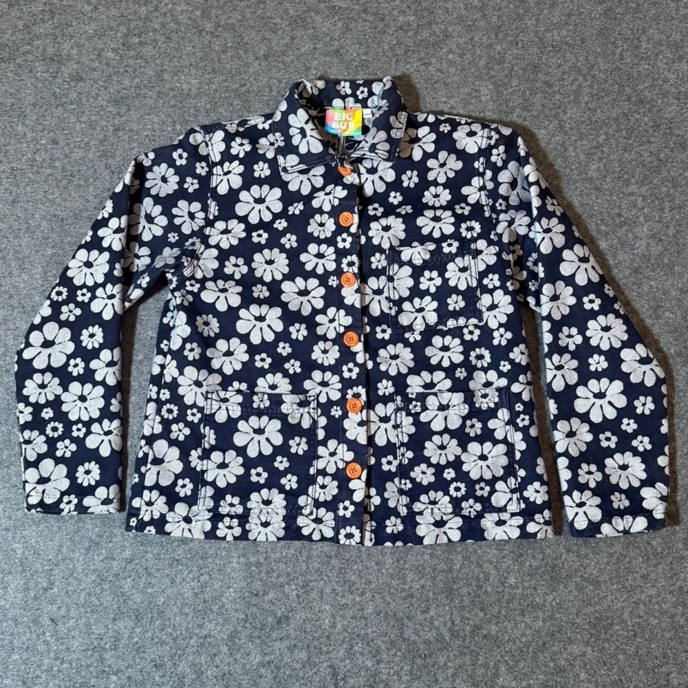 Big Bud Press Navy White Daisy Floral Work Jacket XXS Cotton Chore Coat Boho Lux